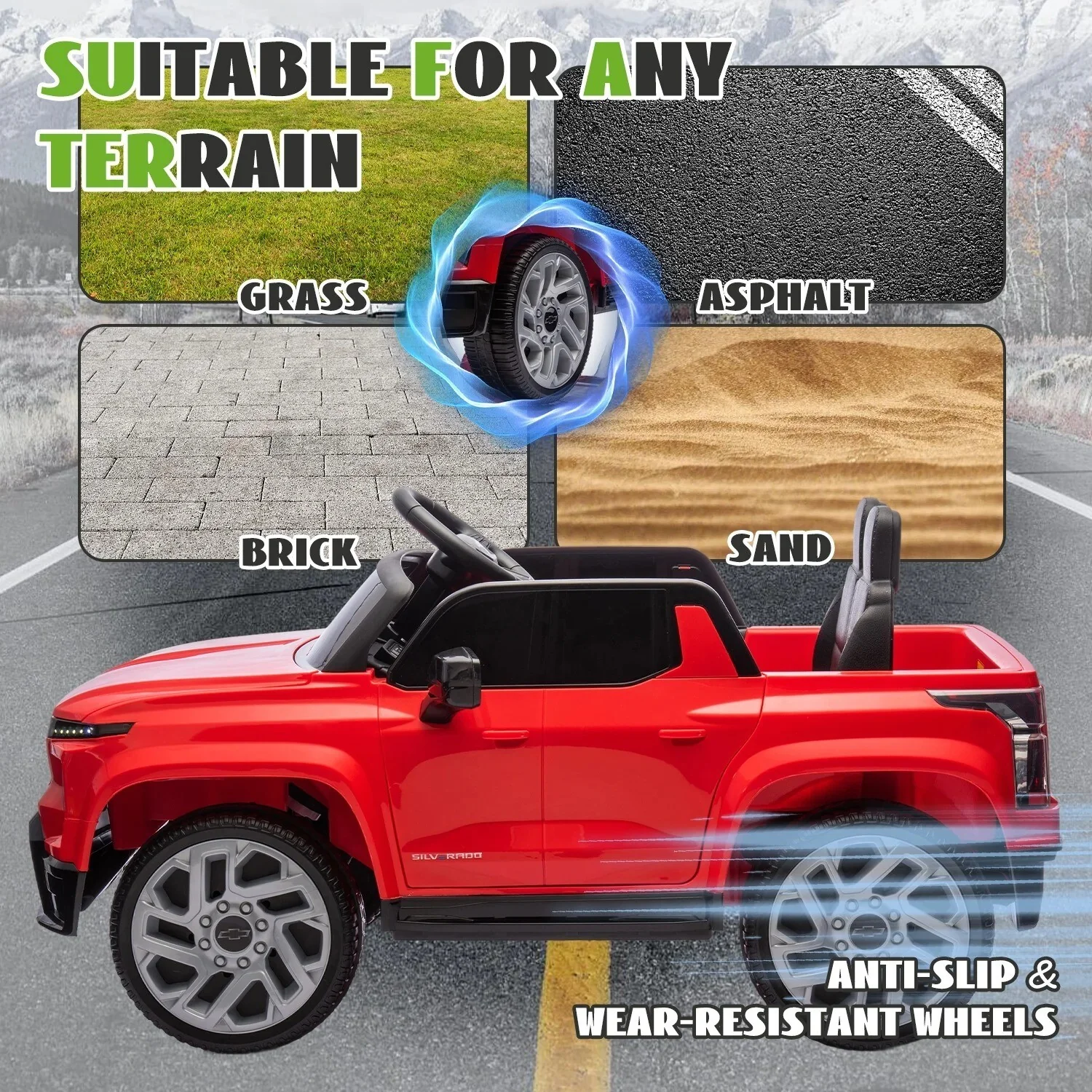 24V Licensed Chevrolet Silverado Kids Electric Ride-On Truck with Remote Control Red - Image 8