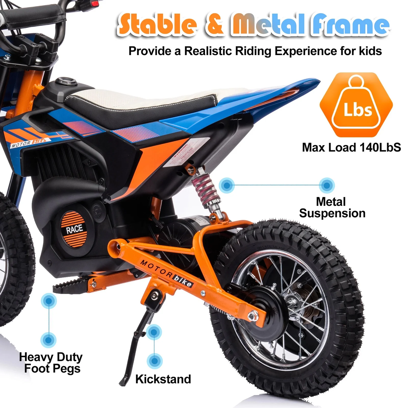 24V 250W Electric Dirt Bike Battery-Powered Ride-On Motorcycle Toy - Image 9