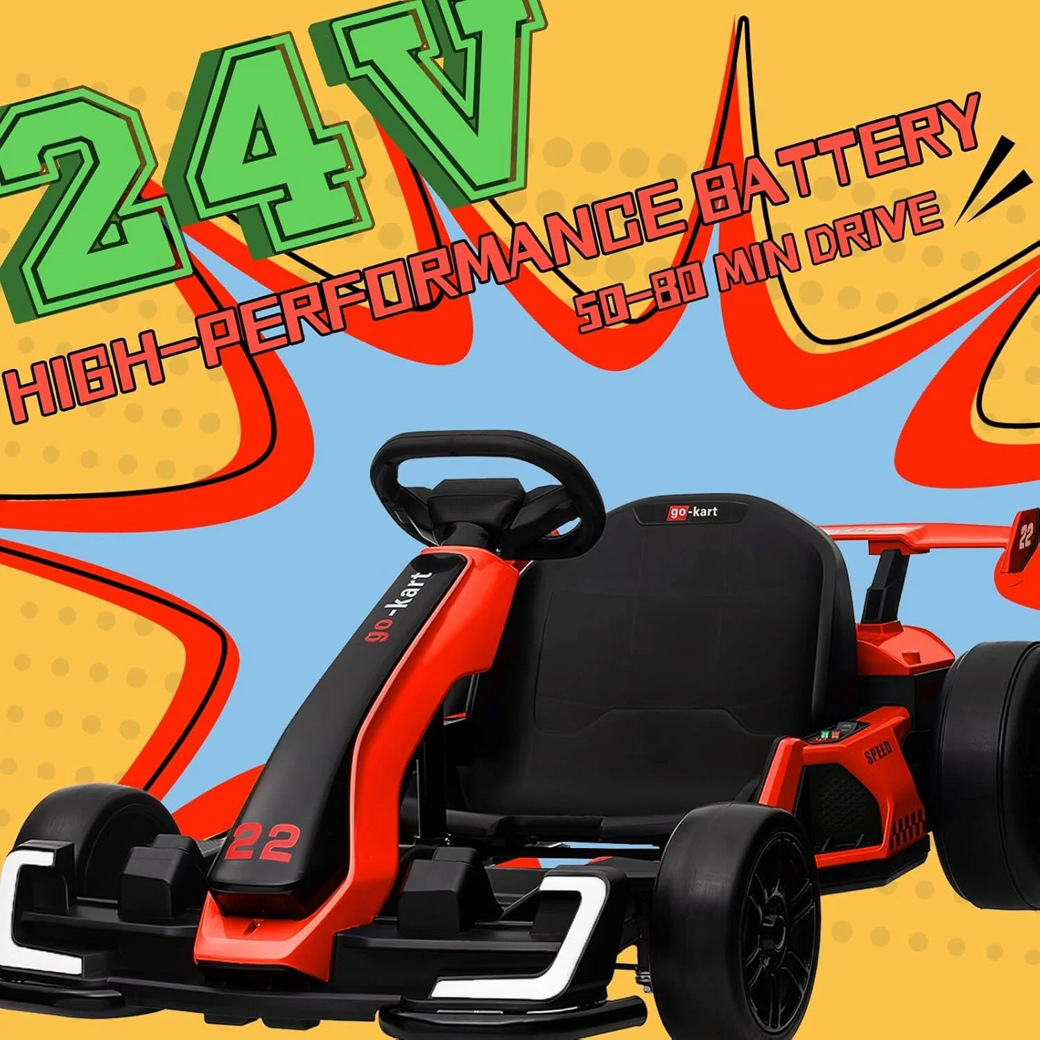 24V Electric Drift Kart with 300W Motor, 4-Speed Modes, Kids Ride-On Toy with Music - Image 2