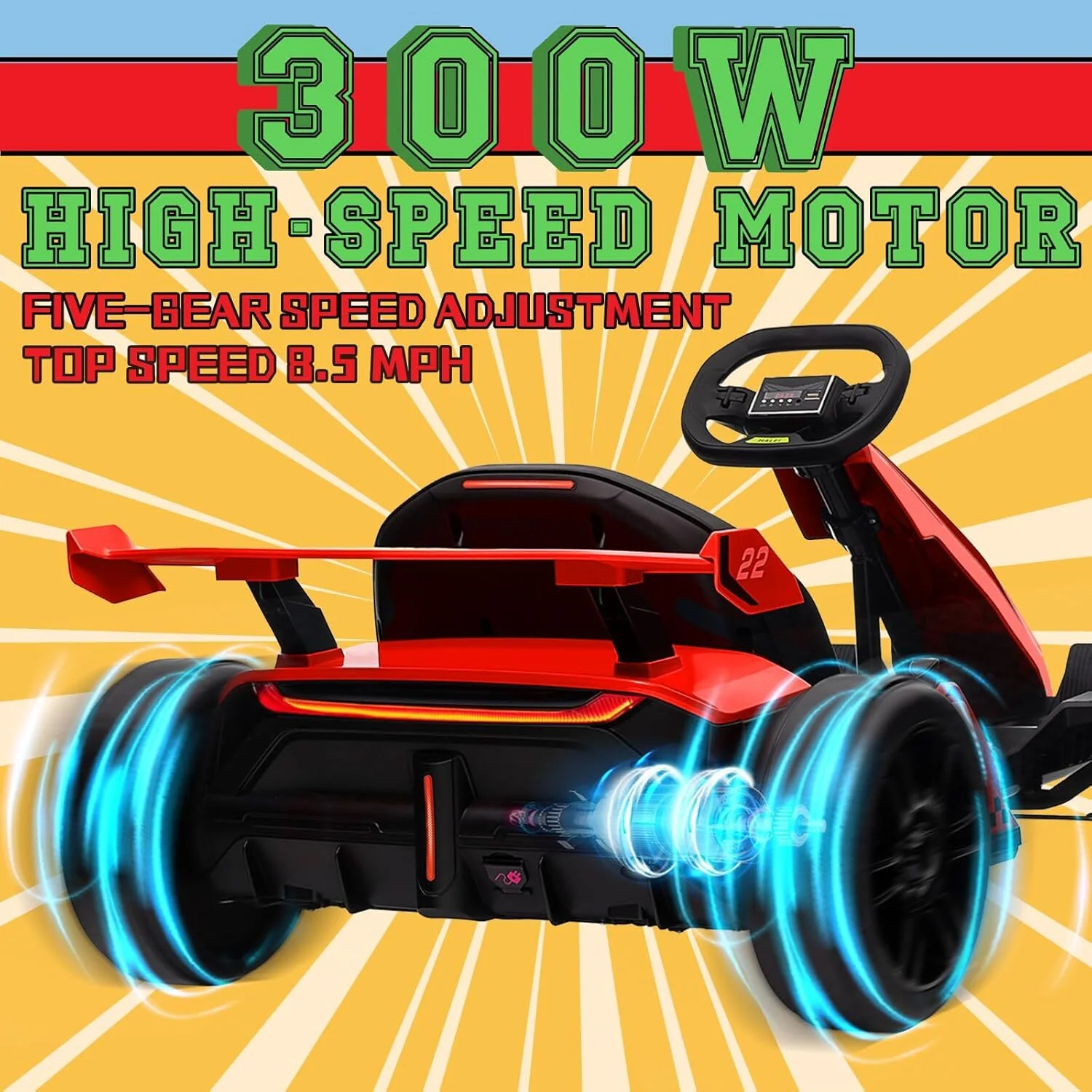 24V Electric Drift Kart with 300W Motor, 4-Speed Modes, Kids Ride-On Toy with Music - Image 3
