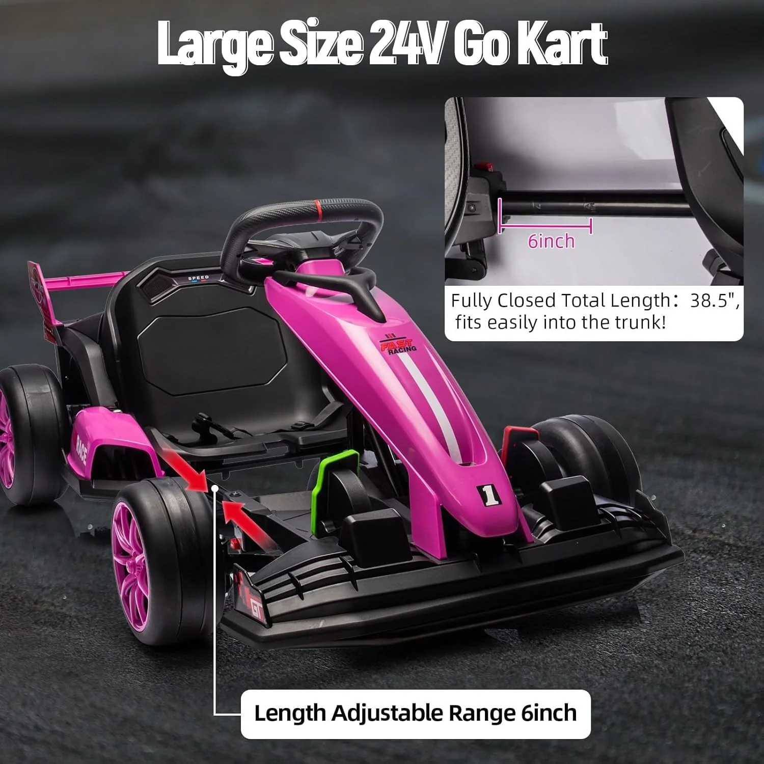 24V Electric Drift Kart with 7.5mph Variable High-Speed Racing Ride-On Car Toy - Image 6