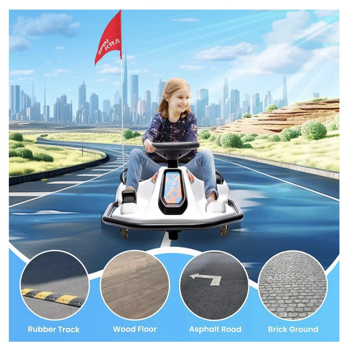 24V Electric Drift Go-Kart with Adjustable Speed and 360° Spin Ride - Image 3