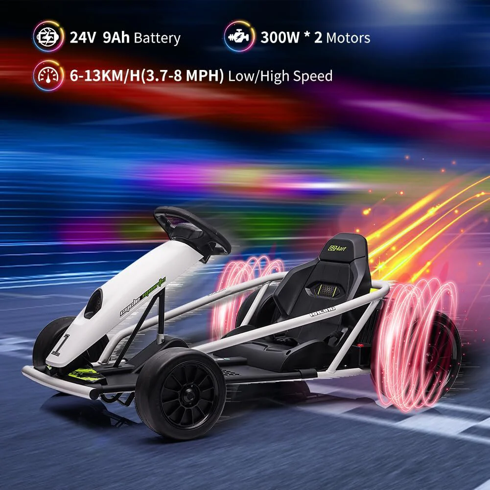 24V Electric Ride-On Go Kart for Kids 8-12 with Dual 300W Motors Racing Toy - Image 7
