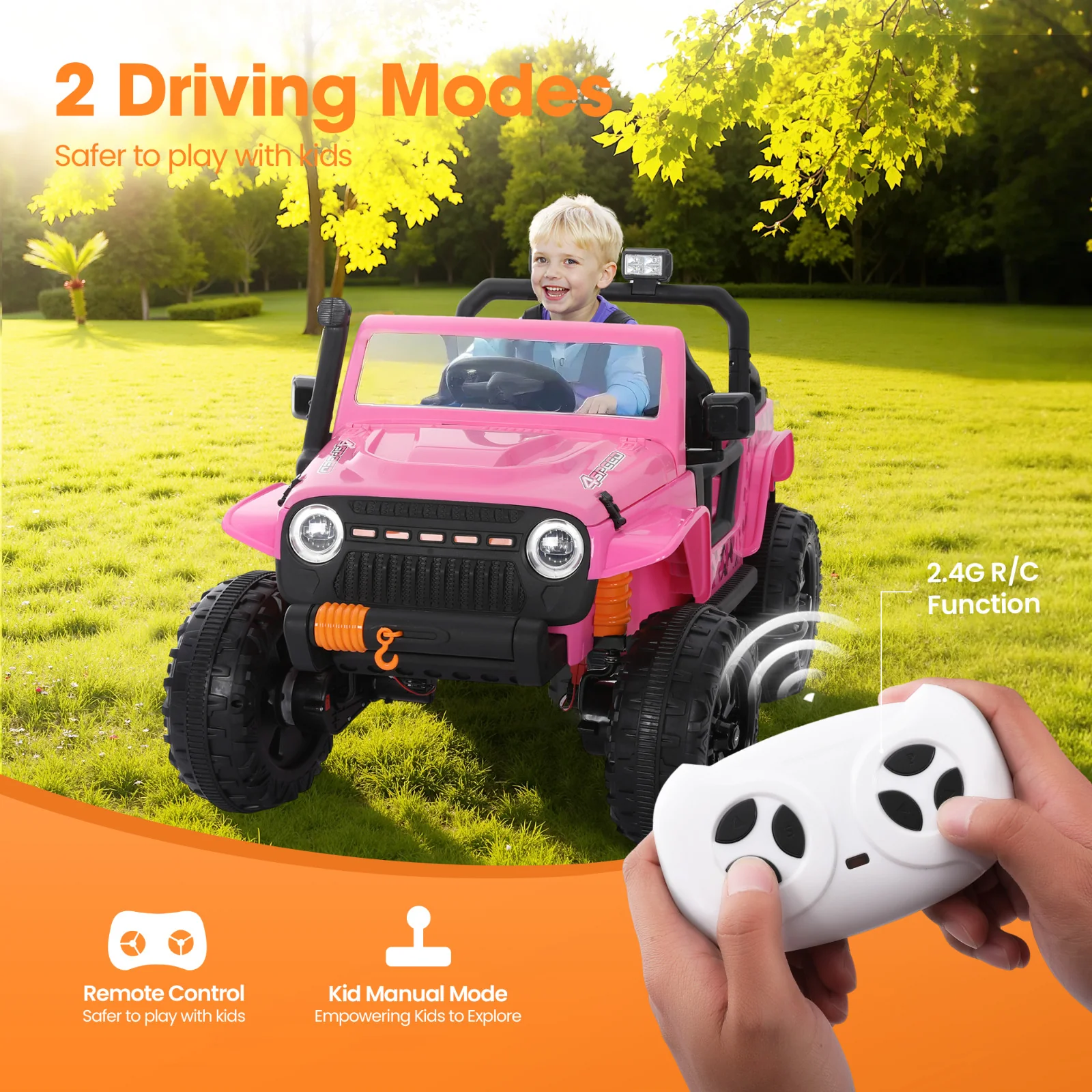24V Electric 2-Seater Kids Jeep Ride-On Truck with Bluetooth Remote Control - Image 2