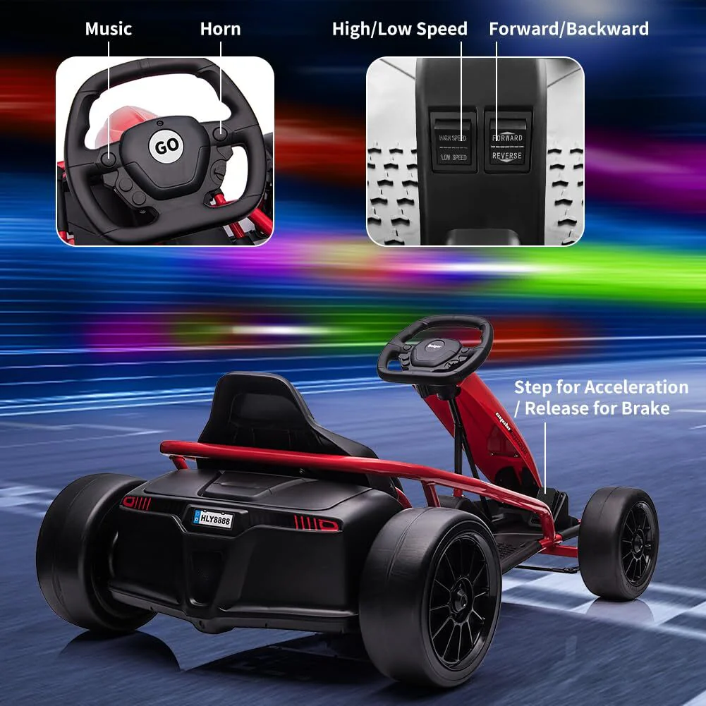24V Electric Ride-On Go-Kart for Kids with 8MPH High-Speed Drifting Car Toy - Image 3