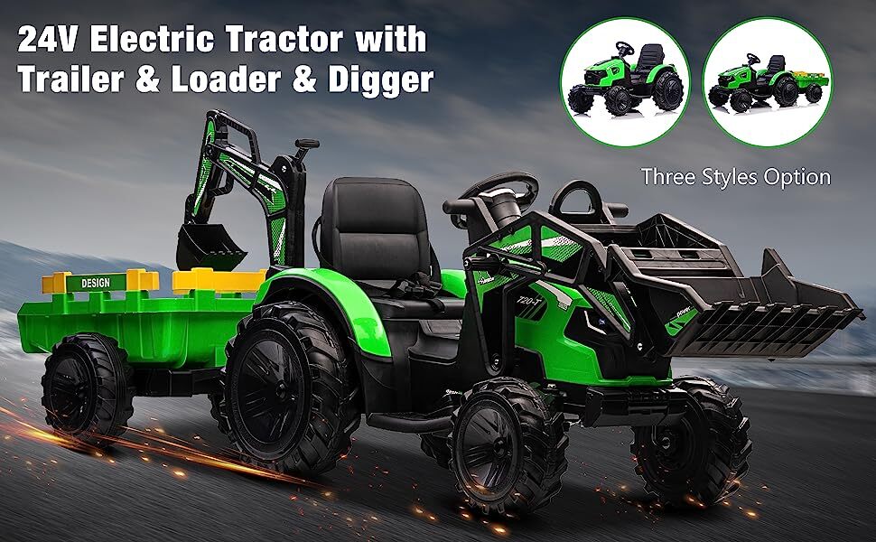 24V Electric Ride-On Tractor with Trailer, Loader, Digger and Remote Control Toy - Image 6