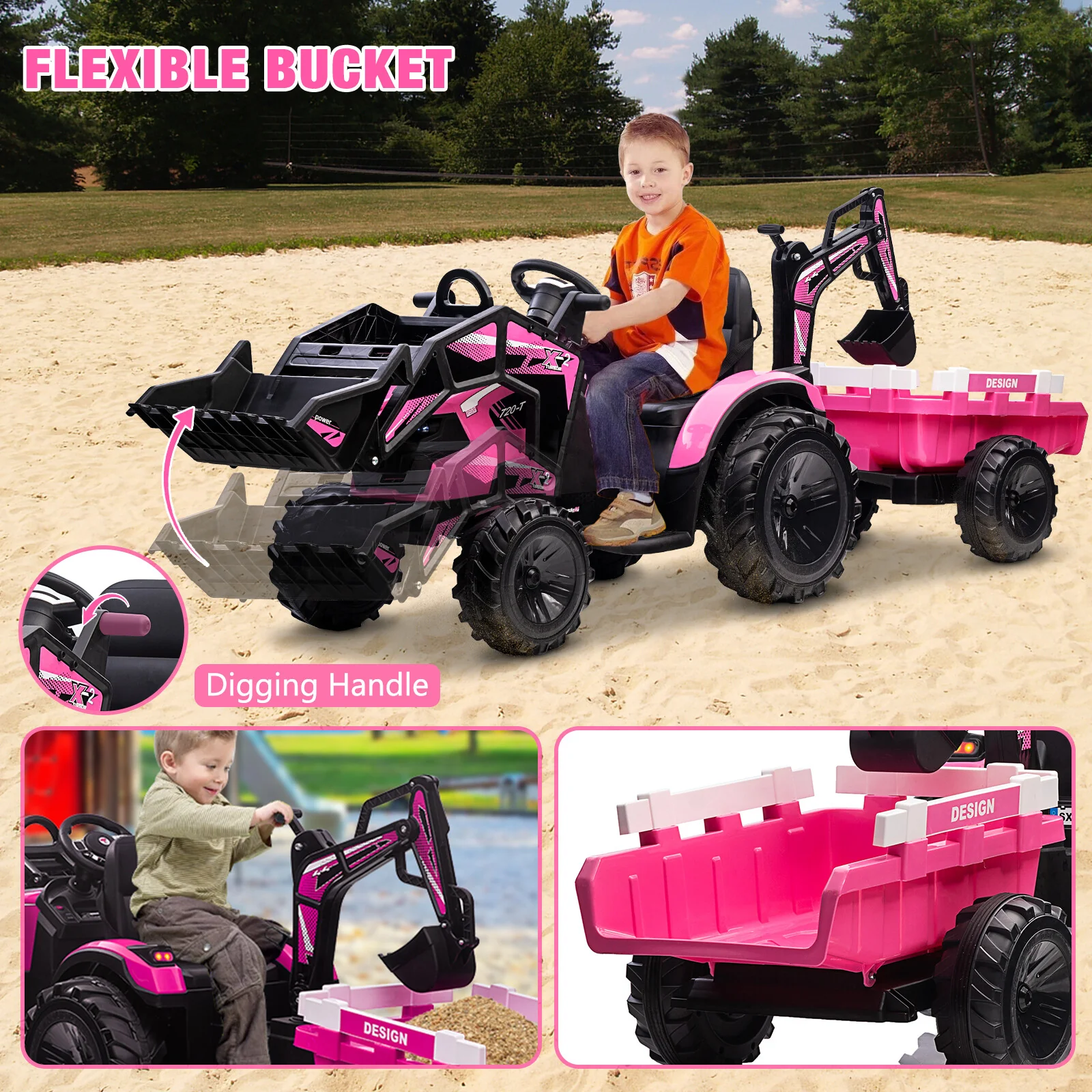 24V Electric Ride-On Tractor with Trailer, Loader, Digger and Remote Control Toy - Image 7