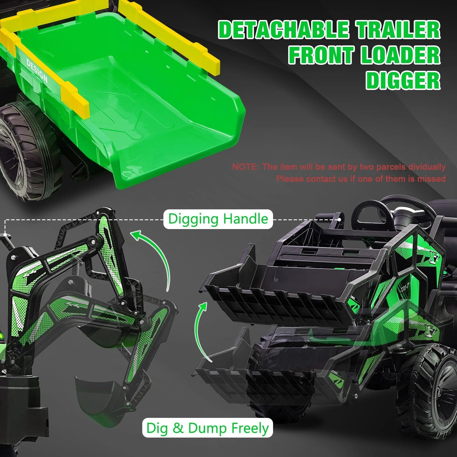 24V Electric Ride-On Tractor Vehicle with Trailer for Kids Featuring Excavator and Bulldozer Toys - Image 6