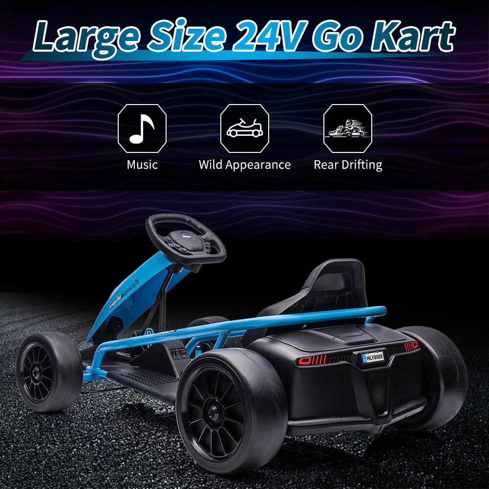 24V Go-Kart for Kids 8-12 Years with Dual 300W Motors, Drifting, Music, Horn, 175lbs Capacity - Image 4