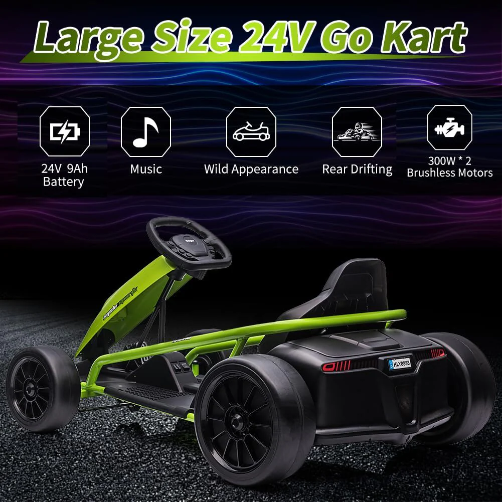 24V Go Kart Ride-On Toy for Kids 8-12 Years with Dual 300W Powerful Motors - Image 6