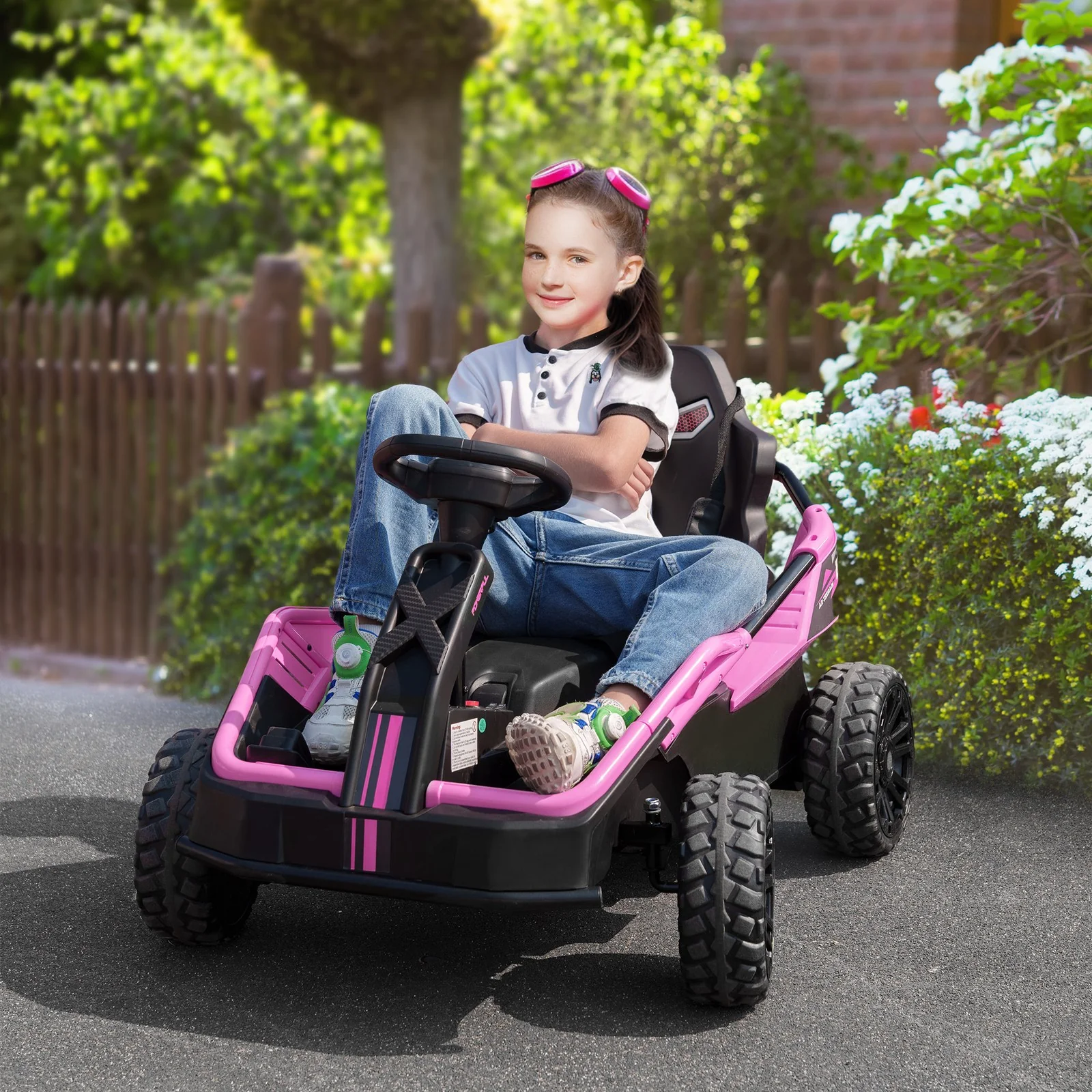24V Go Kart with Remote Control, Spring Suspension, Pink - Image 12