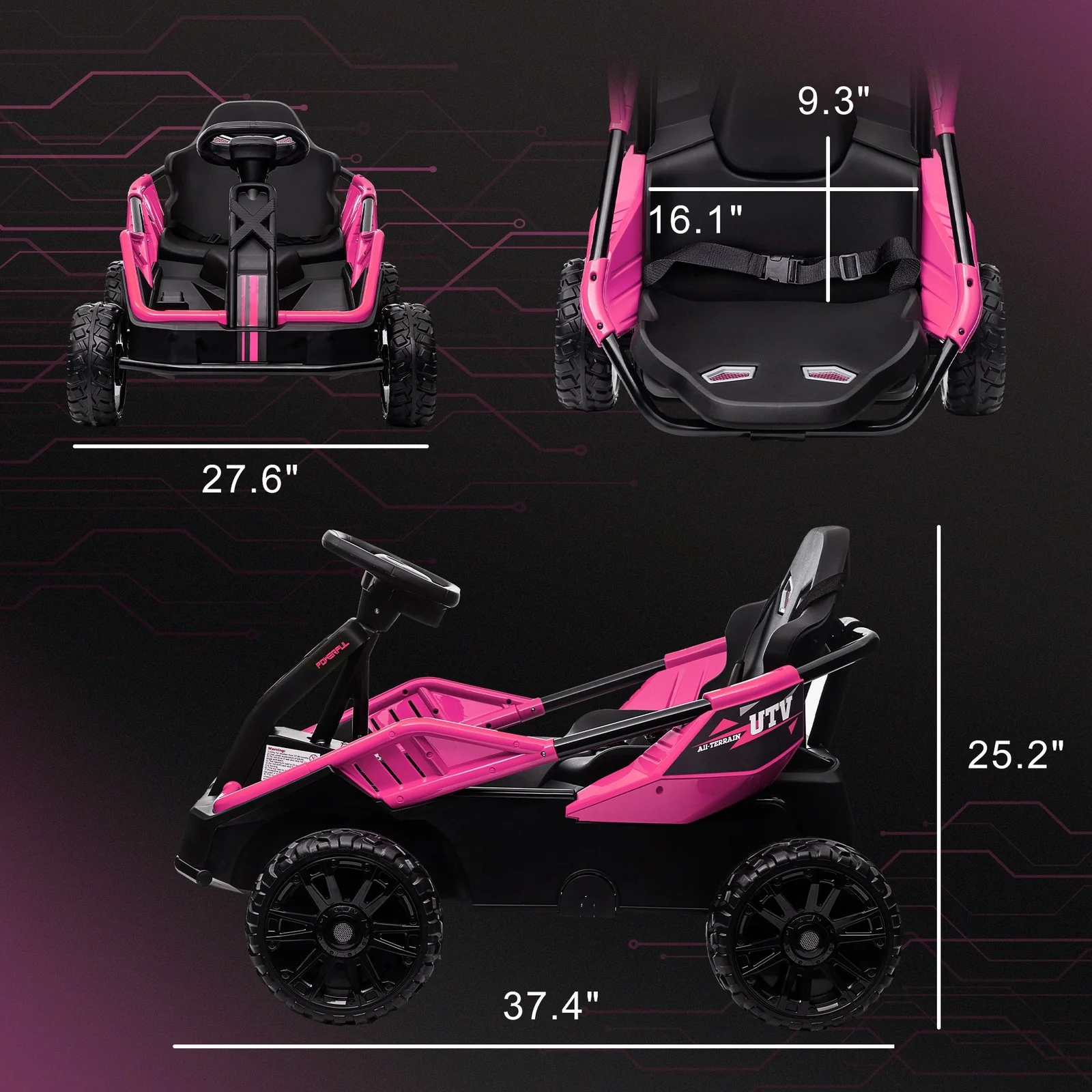 24V Go Kart with Remote Control, Spring Suspension, Pink - Image 2