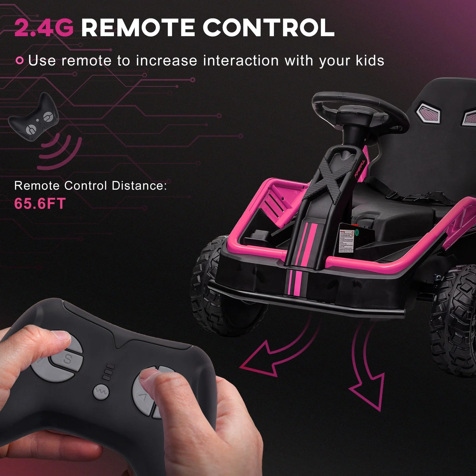 24V Go Kart with Remote Control, Spring Suspension, Pink - Image 6