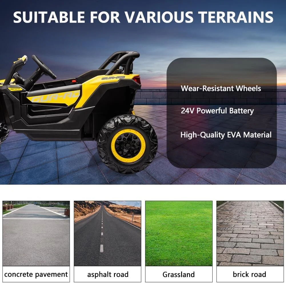 24V Electric Kids Ride-On Off-Road UTV Truck with 200W Motors and Remote Control Yellow - Image 7