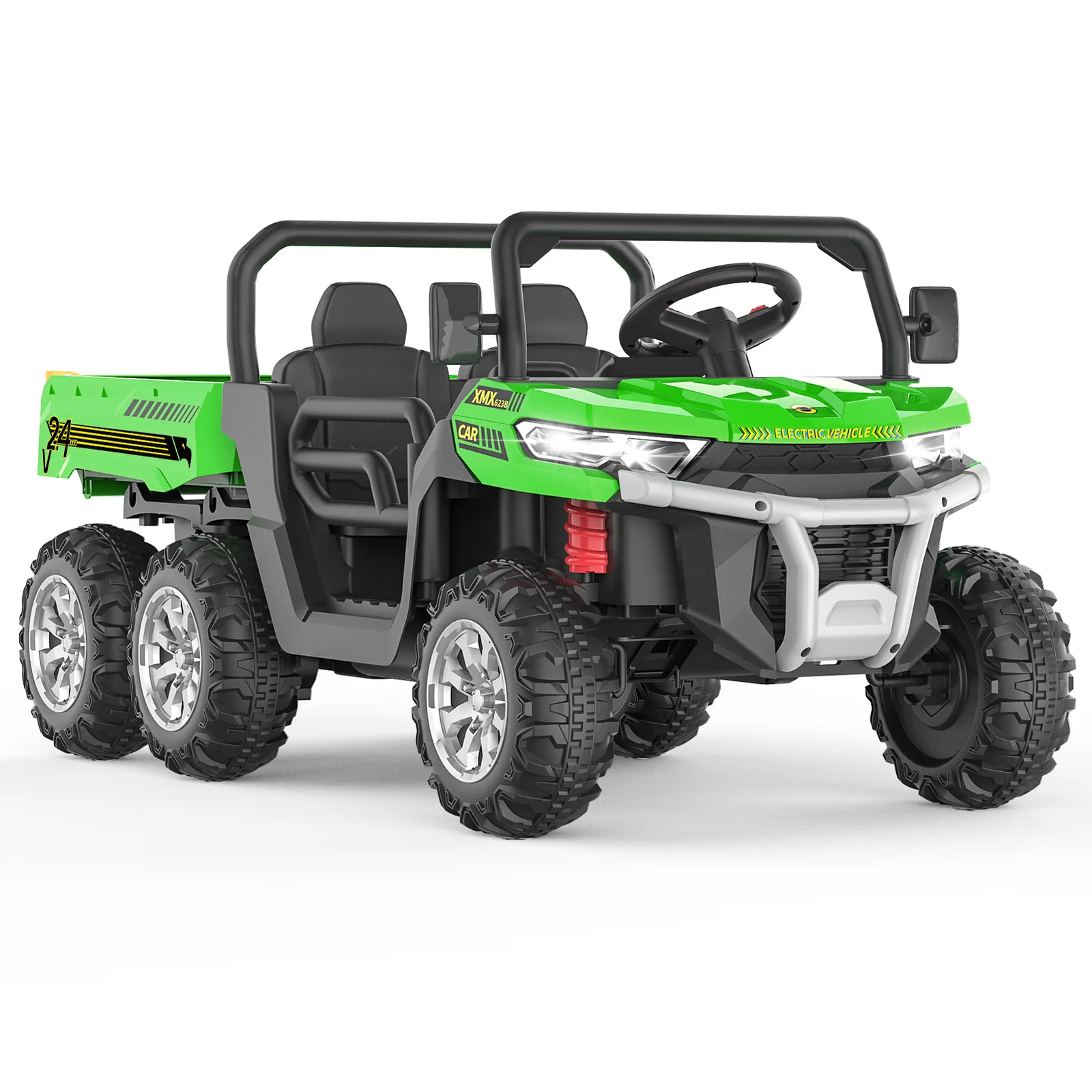 24V Electric 2-Seater Kids Ride-On Truck Tractor with Trailer Dump Bed and 3-Speed RC Control - Image 10