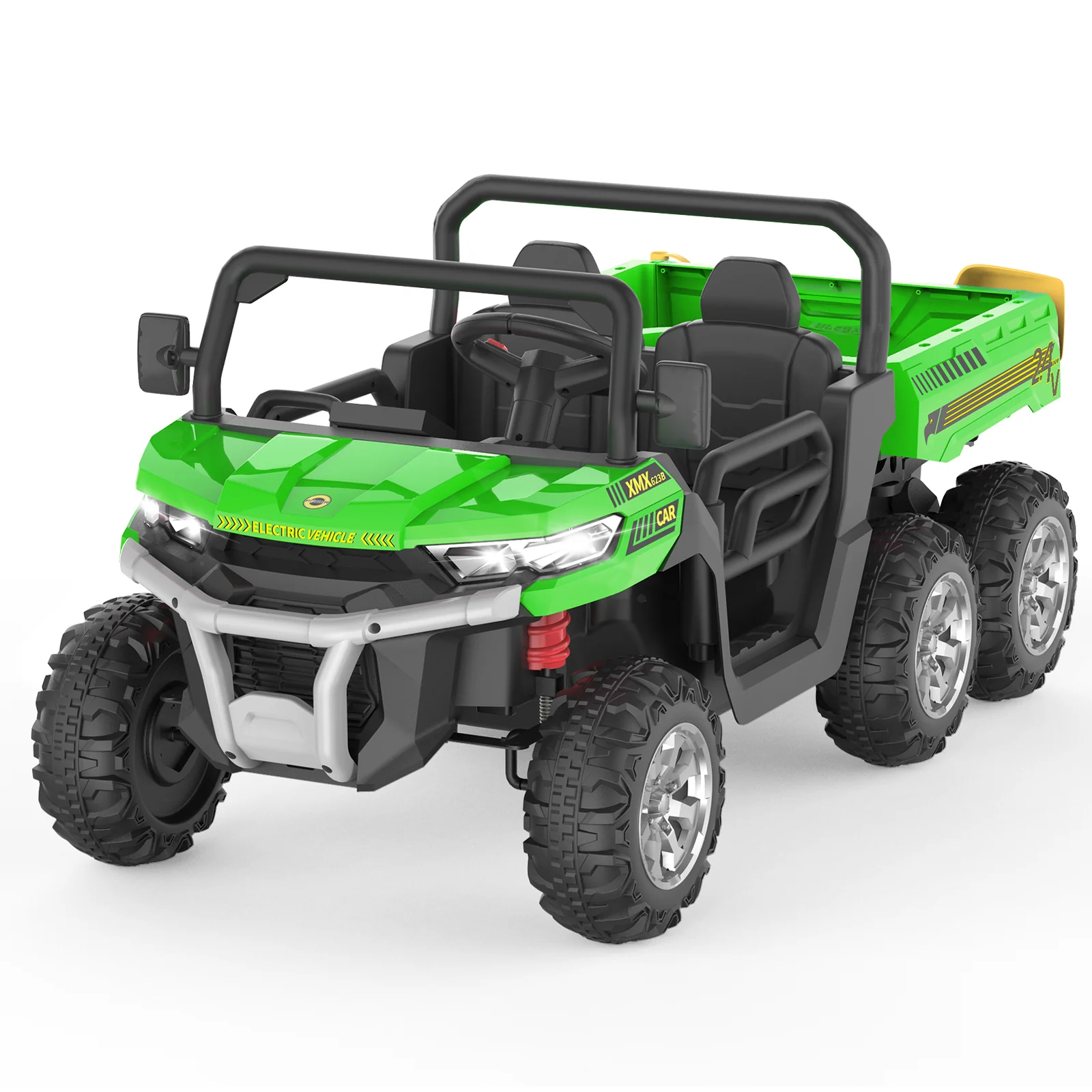 24V Electric 2-Seater Kids Ride-On Truck Tractor with Trailer Dump Bed and 3-Speed RC Control - Image 3