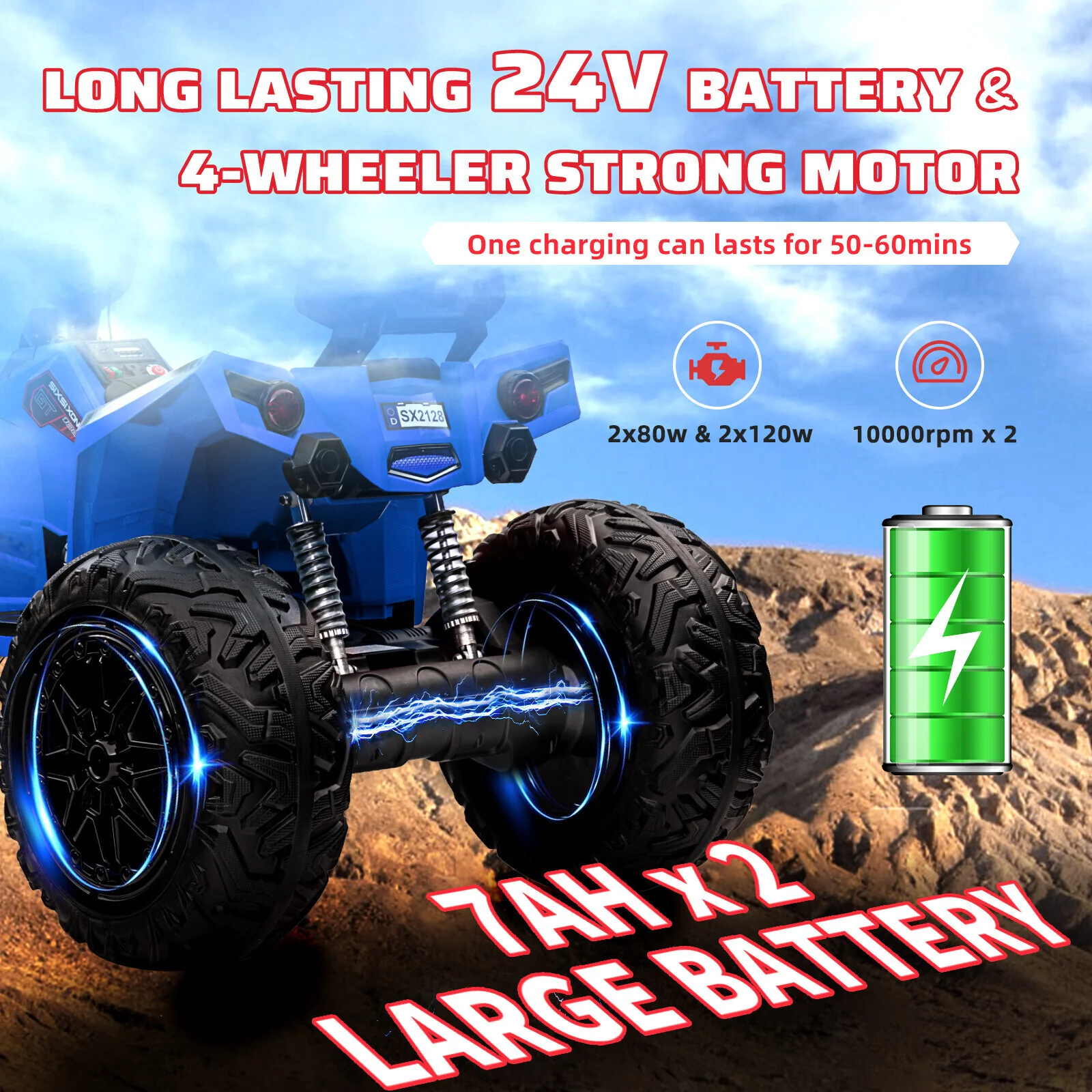 24V Kids 4-Wheeler ATV Ride-On Toy Quad Car with 5 MPH Max Speed and LED Lights Off-Road - Image 10