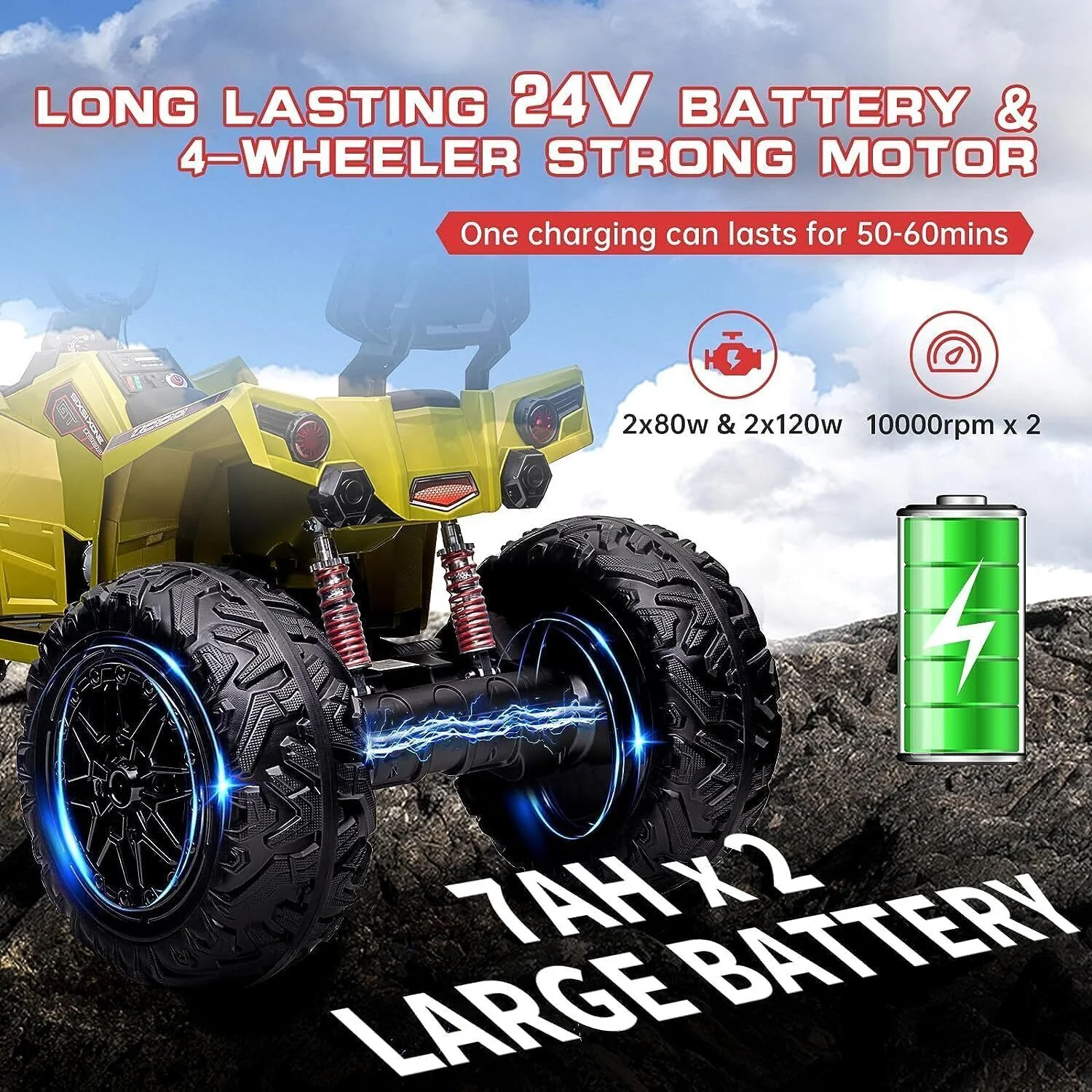 24V Kids 4-Wheeler ATV Ride-On Toy Quad Car with 5 MPH Max Speed and LED Lights Off-Road - Image 16