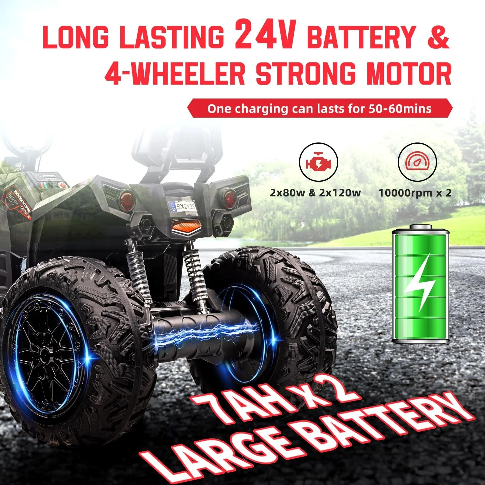 24V Kids 4WD ATV Quad with 320W Motor, 14AH Battery, EVA Tires, Metal Suspension, LED Lights, and Bluetooth Music - Image 10