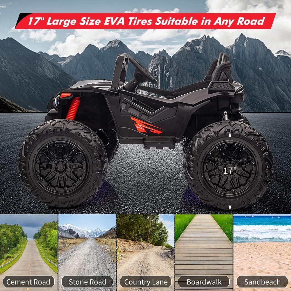 24V Kids Car Power Wheel Ride on UTV Vehicle with Remote Control and LED Light - Black - Image 3