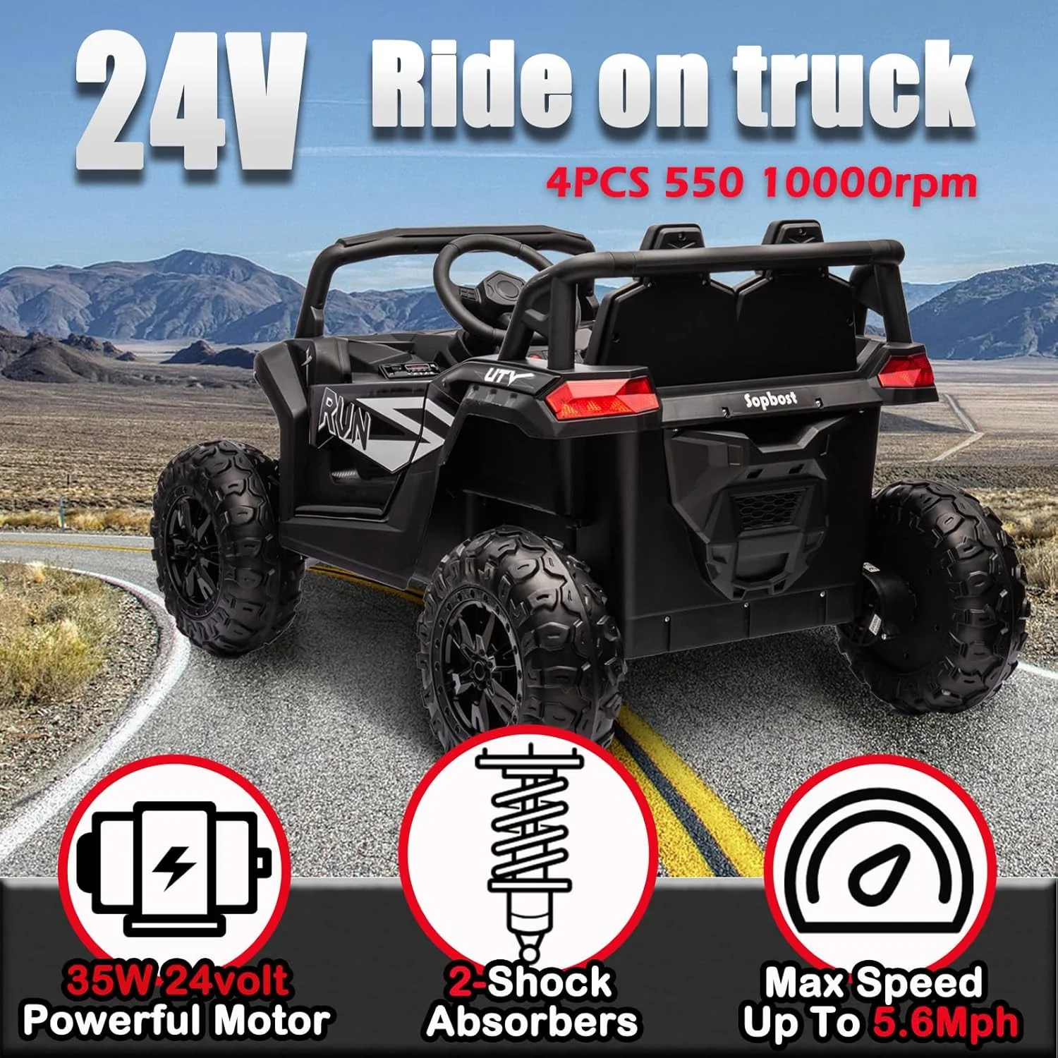 24V Kids Electric Side-by-Side UTV Ride-On Toy with Remote Control - Image 4