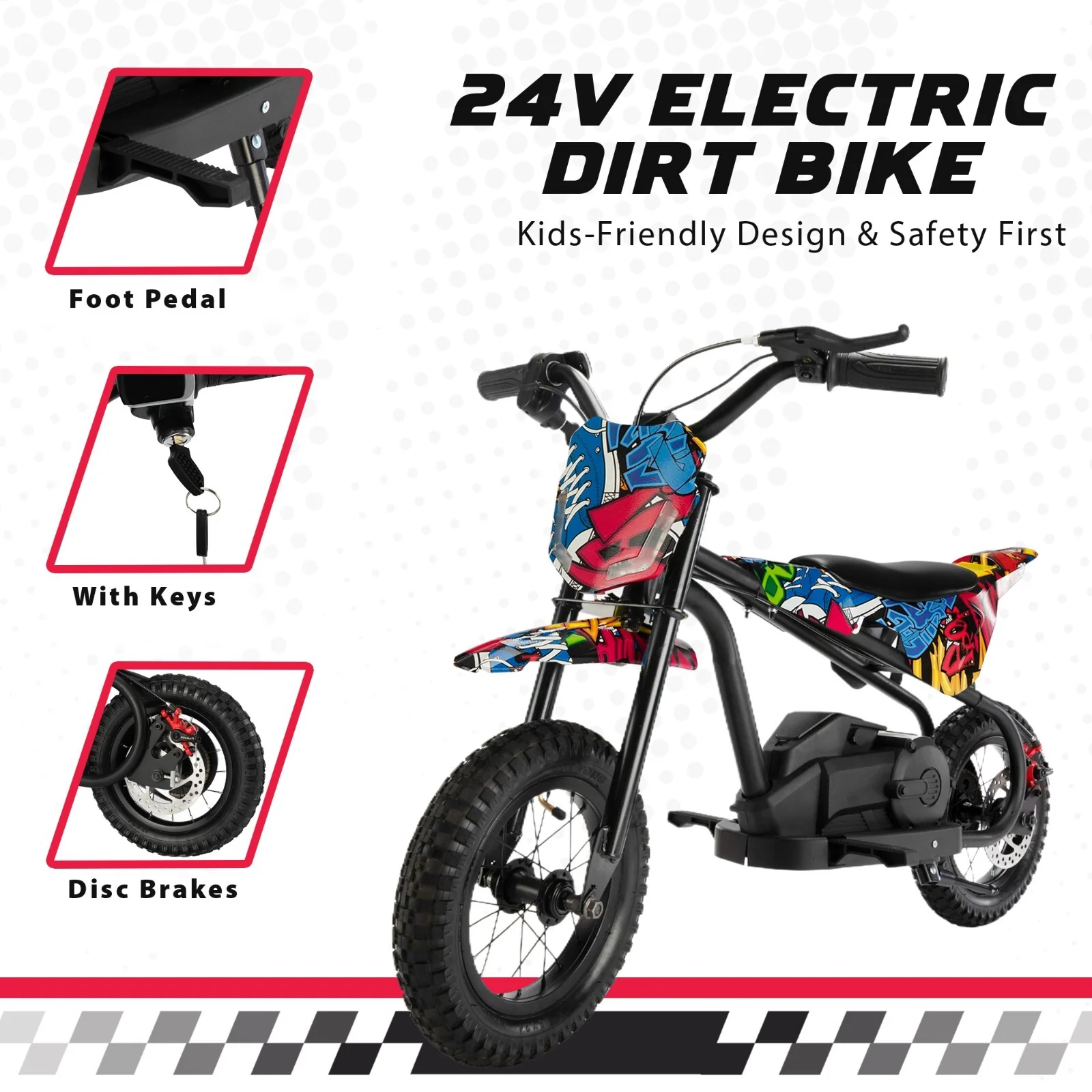 24V Kids Electric Dirt Bike for Toddlers with 3-Speed Modes and Power Display - Image 9