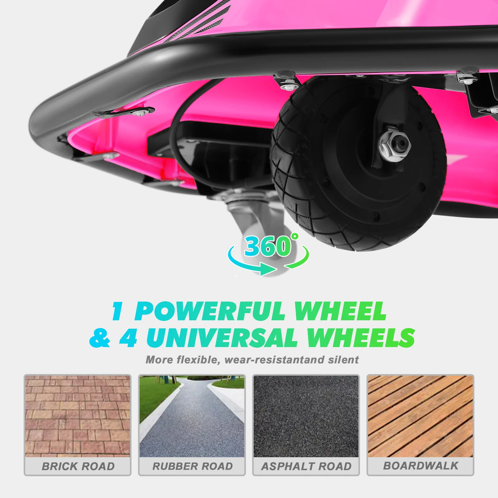 24V Kids Electric Drift Go-Kart with 360-Degree Spin and Bluetooth - Pink - Image 9
