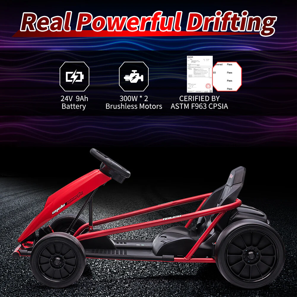 24V Electric Kids Drift Go-Kart Ride-On Car with Dual 300W Motors for Ages 8-12 - Image 21