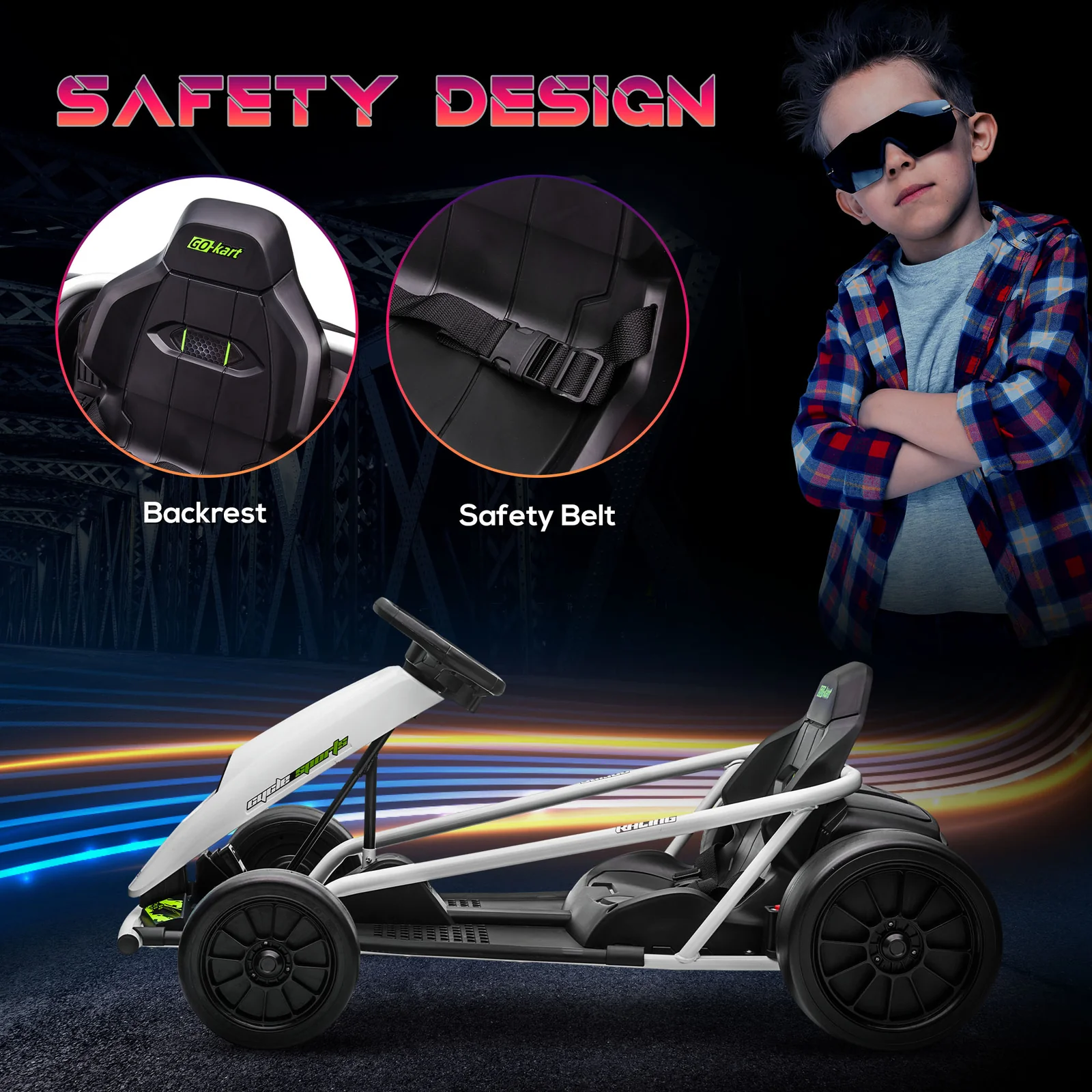 24V Kids Electric Ride-On Go Kart with Drift and 2 Speeds for Boys and Girls Ages 8-12 - Image 6