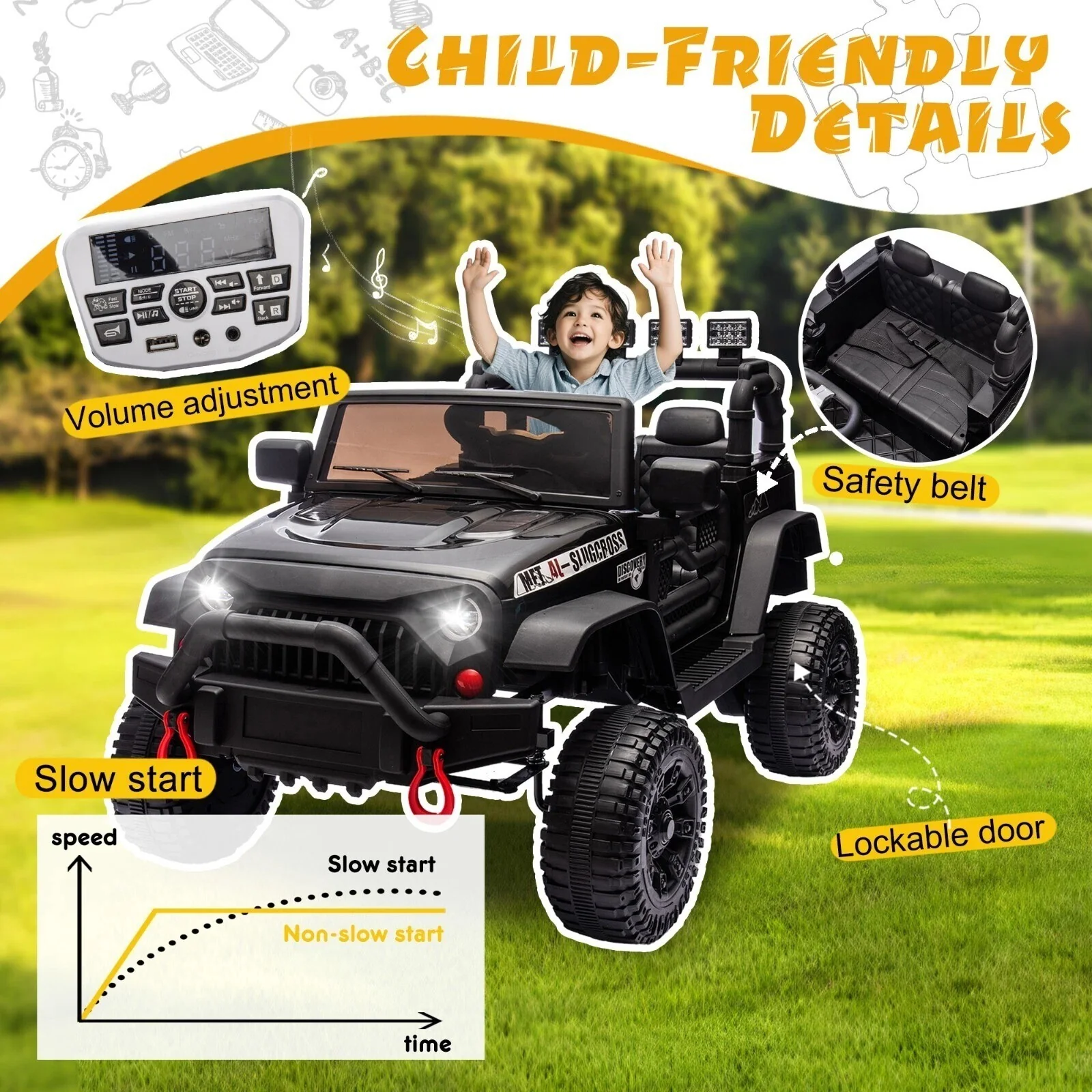 24V Kids Electric Jeep Ride-On Car Toy with 400W Power, Remote Control, and Built-in Music - Image 5