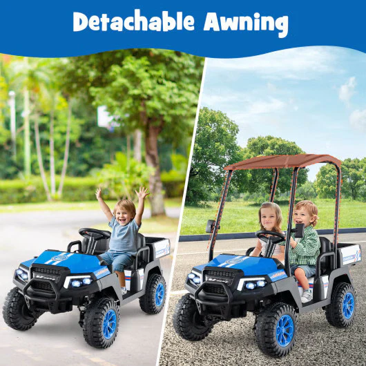 24v 4WD Blue Kids Golf Cart Ride-On Car with Storage Trunk and Horn for Two - Image 4