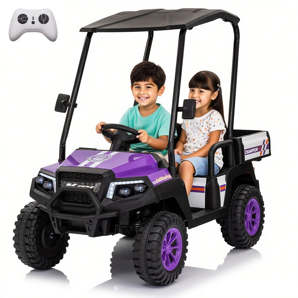 24V Kids 2-Seater 4WD Ride-On Golf Cart with Sun Shade, Storage Trunk, and Remote Control - Image 13