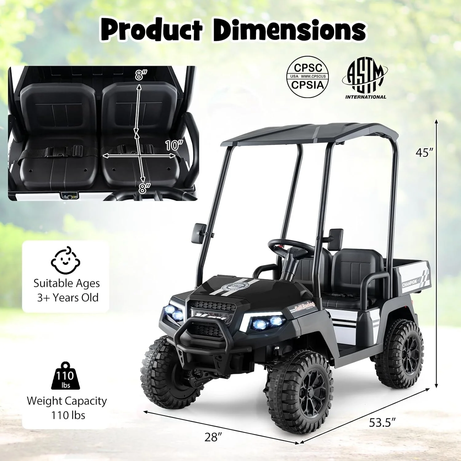 24V Kids 2-Seater 4WD Ride-On Golf Cart with Sun Shade, Storage Trunk, and Remote Control - Image 32