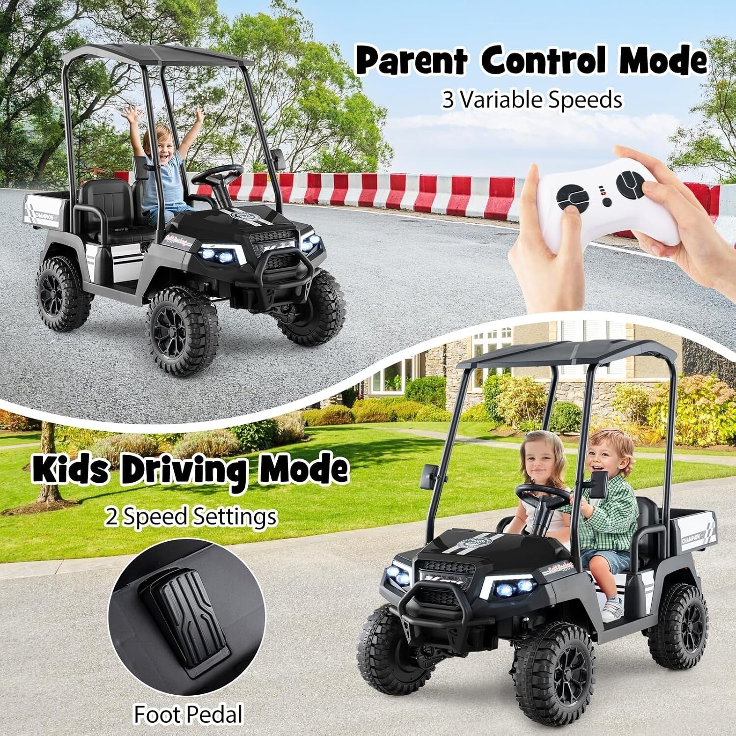 24V Kids 2-Seater 4WD Ride-On Golf Cart with Sun Shade, Storage Trunk, and Remote Control - Image 33