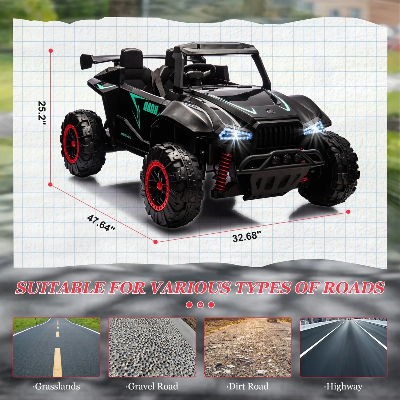 24V Electric Kids Off-Road UTV Ride-On Car 2-Seater with Remote Control Black - Image 9
