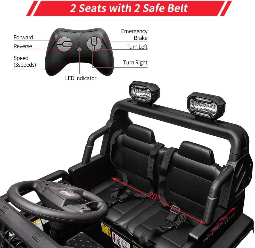 24V Two-Seater Kids Electric Ride-On Car with Battery, LED Lights, and FM Music Player - Image 6