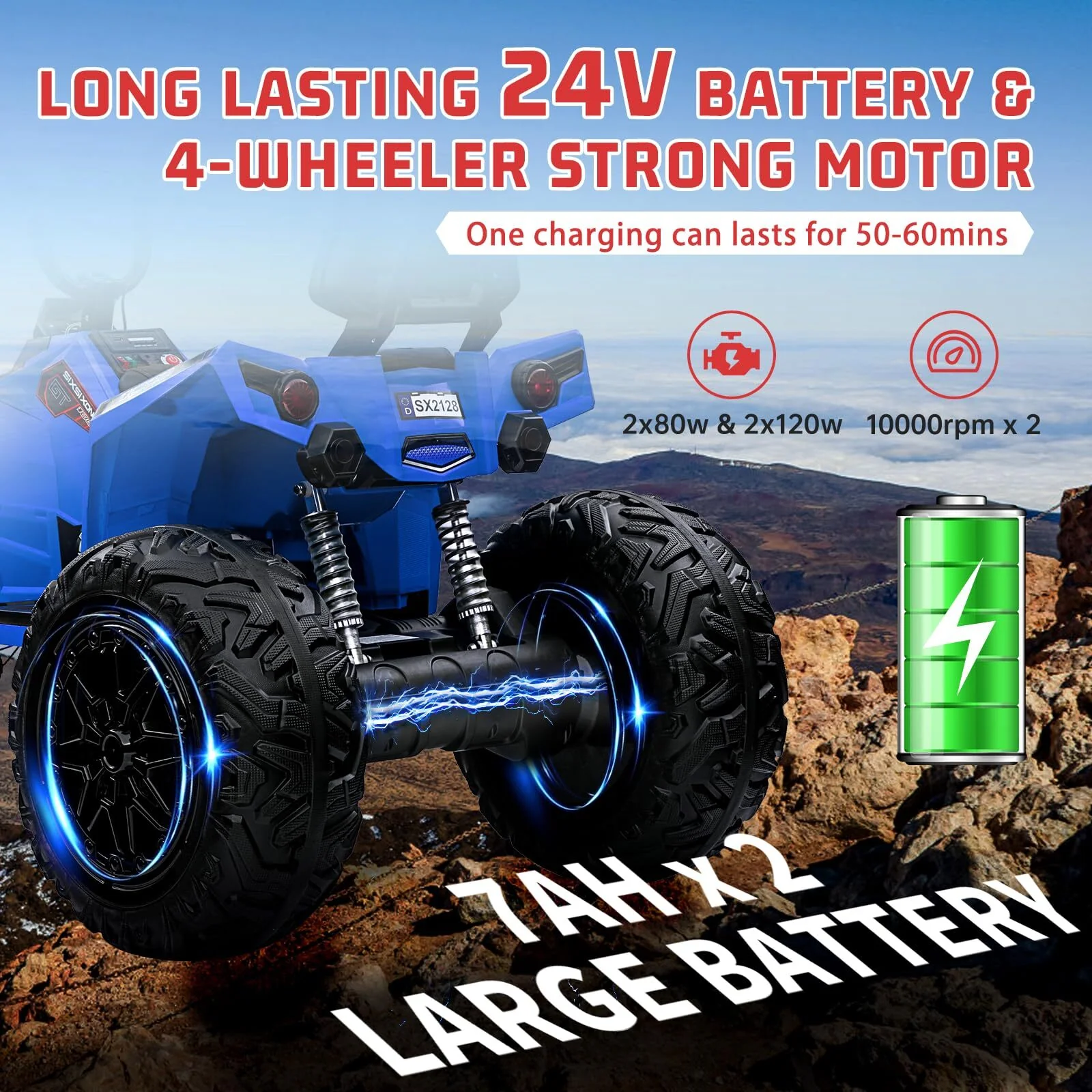 24V Electric Kids Ride-On 4-Wheeler ATV Quad with 2 Seats and Battery - Image 11