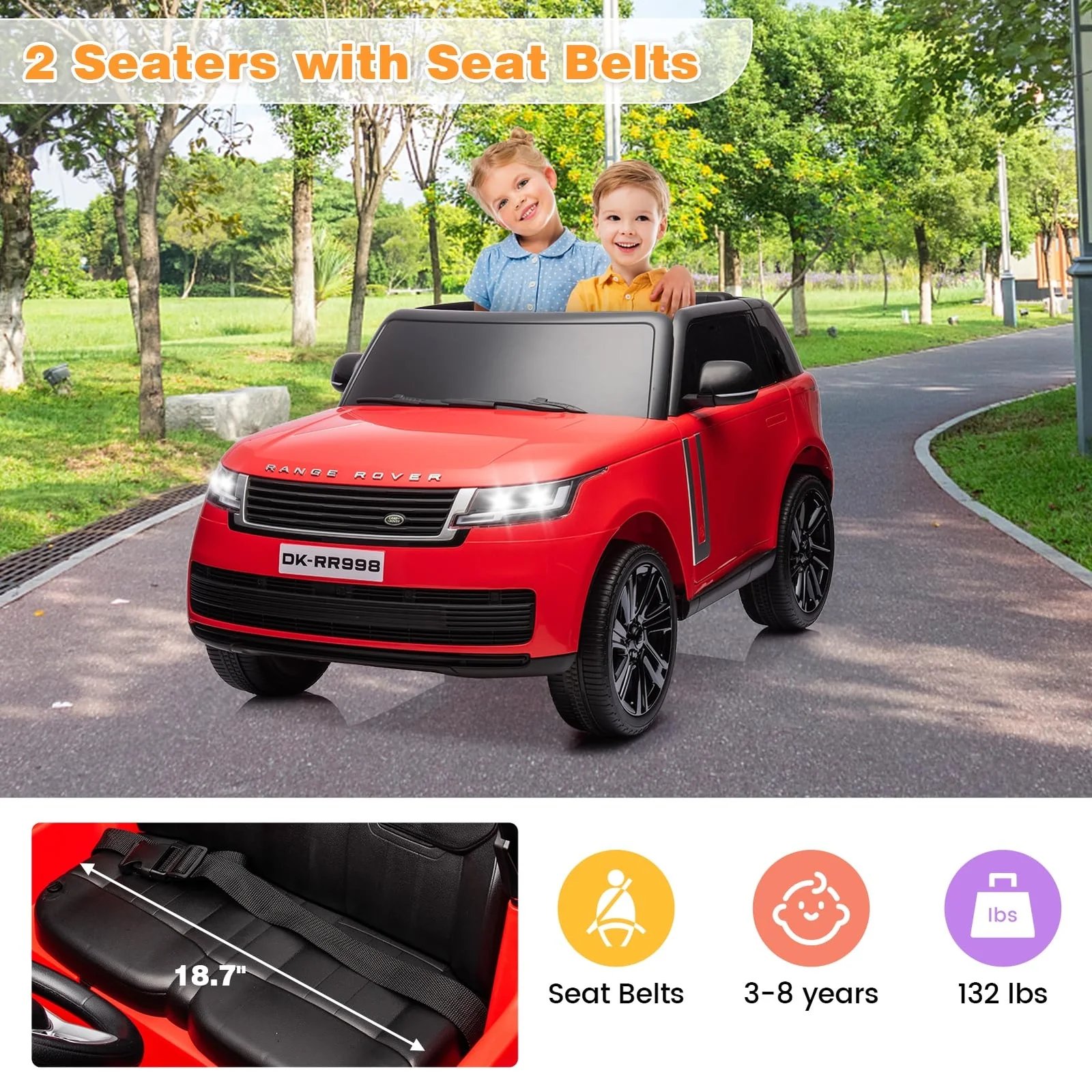 24V Licensed Land Rover 2-Seater Kids Electric Ride-On Car with 3 Speeds - Image 4
