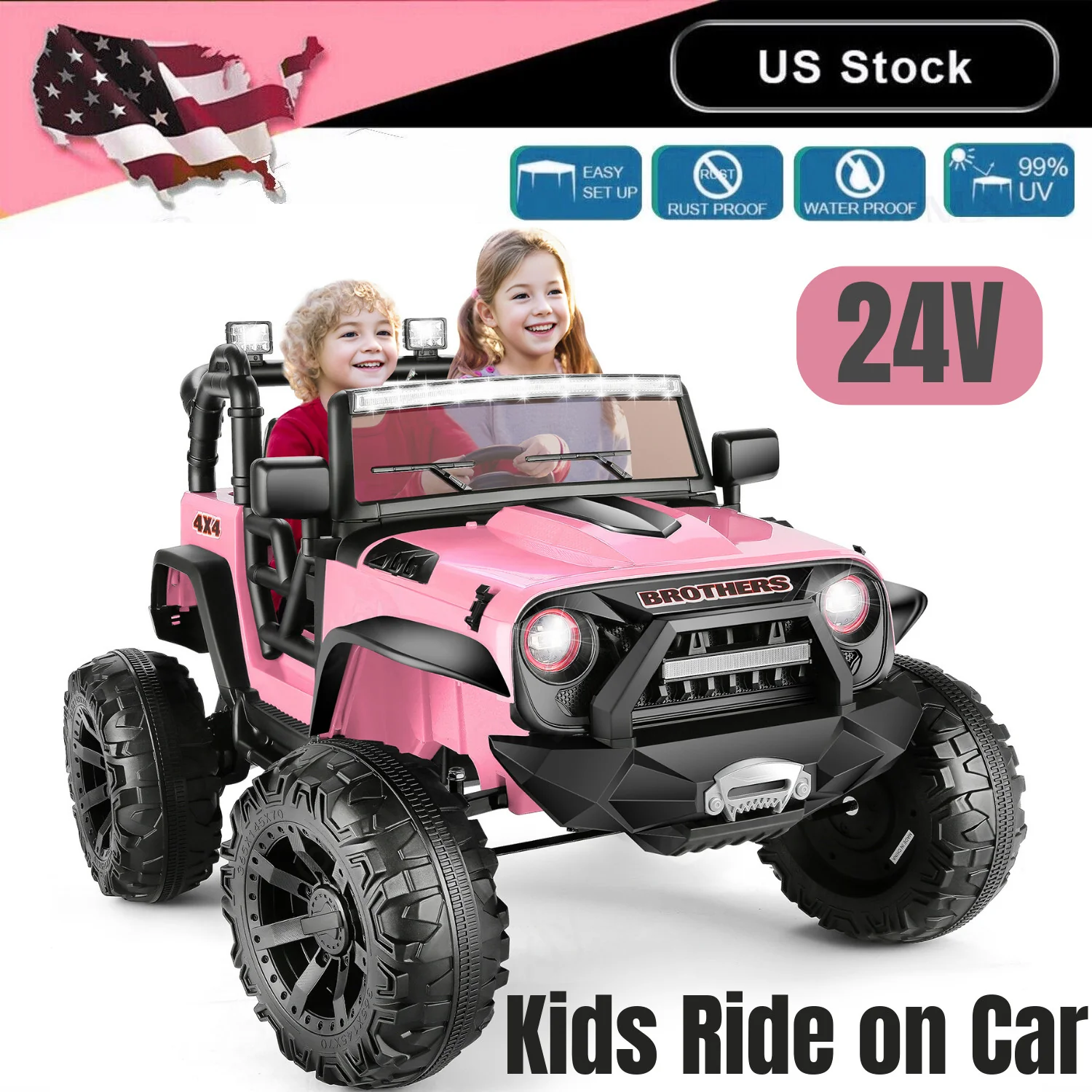 24V Kids Electric Ride-On Truck with Bluetooth, 2-Seater, Dual 200W Motors, Remote Control - Image 13