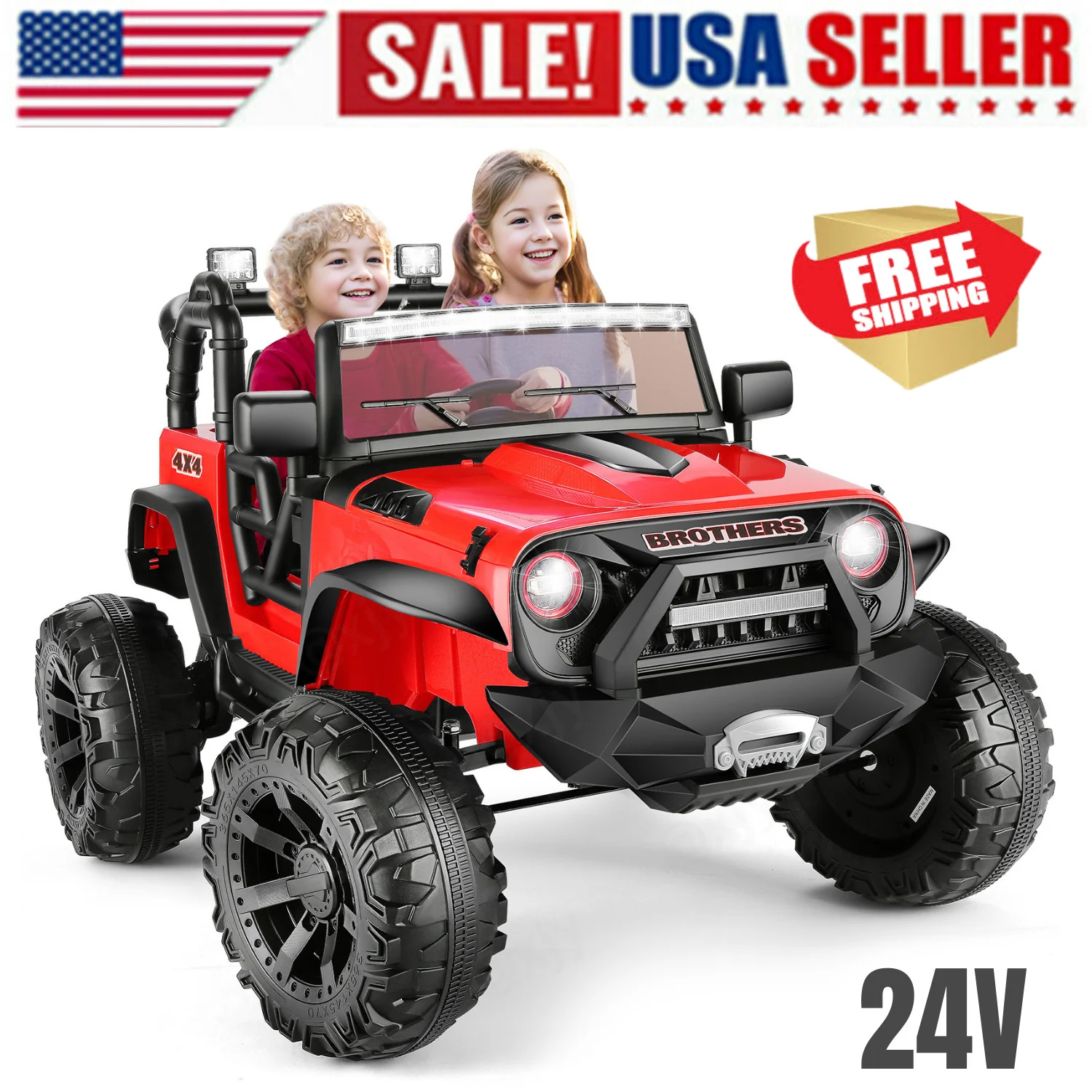 24V Kids Electric Ride-On Truck with Bluetooth, 2-Seater, Dual 200W Motors, Remote Control - Image 15