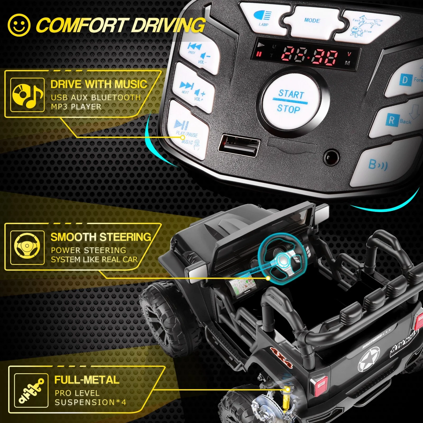 24V Kids Electric Ride-On Truck with Bluetooth, 2-Seater, Dual 200W Motors, Remote Control - Image 42