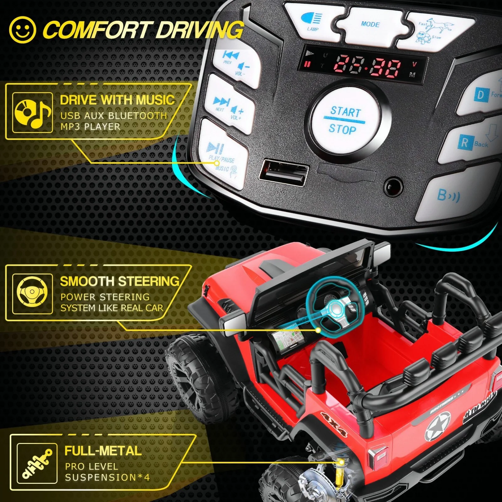 24V 2-Seater Kids Electric Ride-On Truck 400W with Bluetooth and Remote Control - Image 8