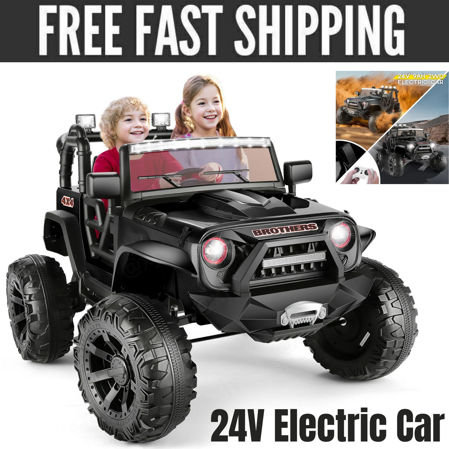 24V 400W Electric Two-Seater Kids Ride-On Truck with Bluetooth and Remote Control - Image 11