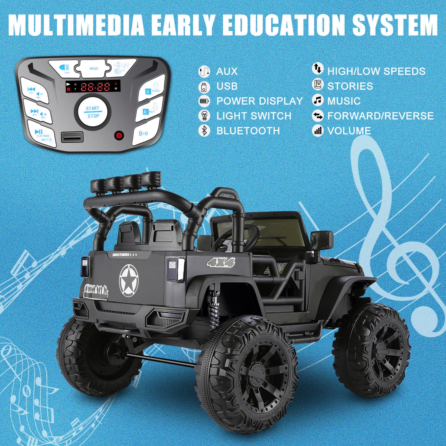 24V 2-Seater Kids Electric Ride-On Truck with 400W Motor Bluetooth and Remote Control - Image 45