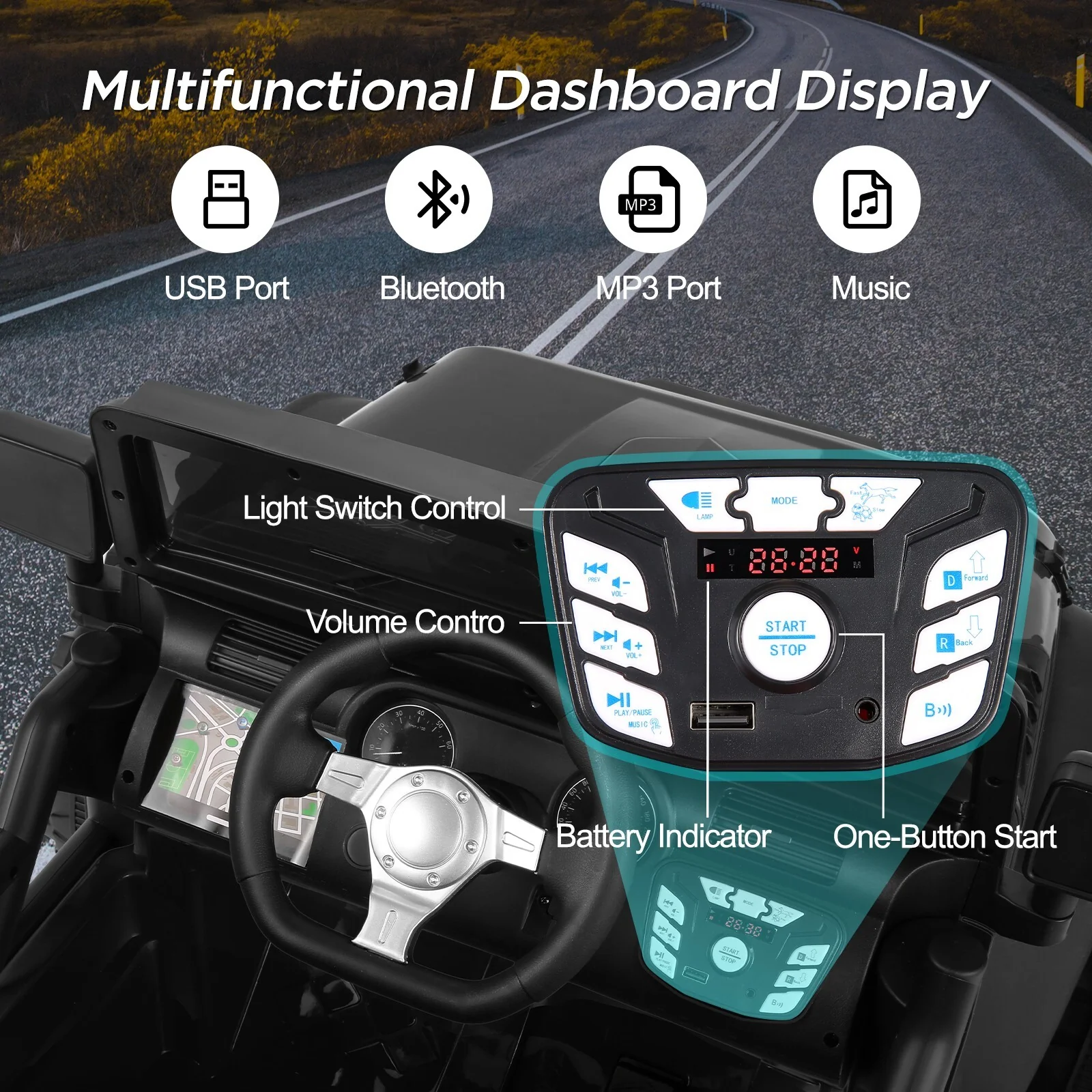 24V Kids Electric Ride-On Truck 2-Seater with Bluetooth and Remote Control - Image 9