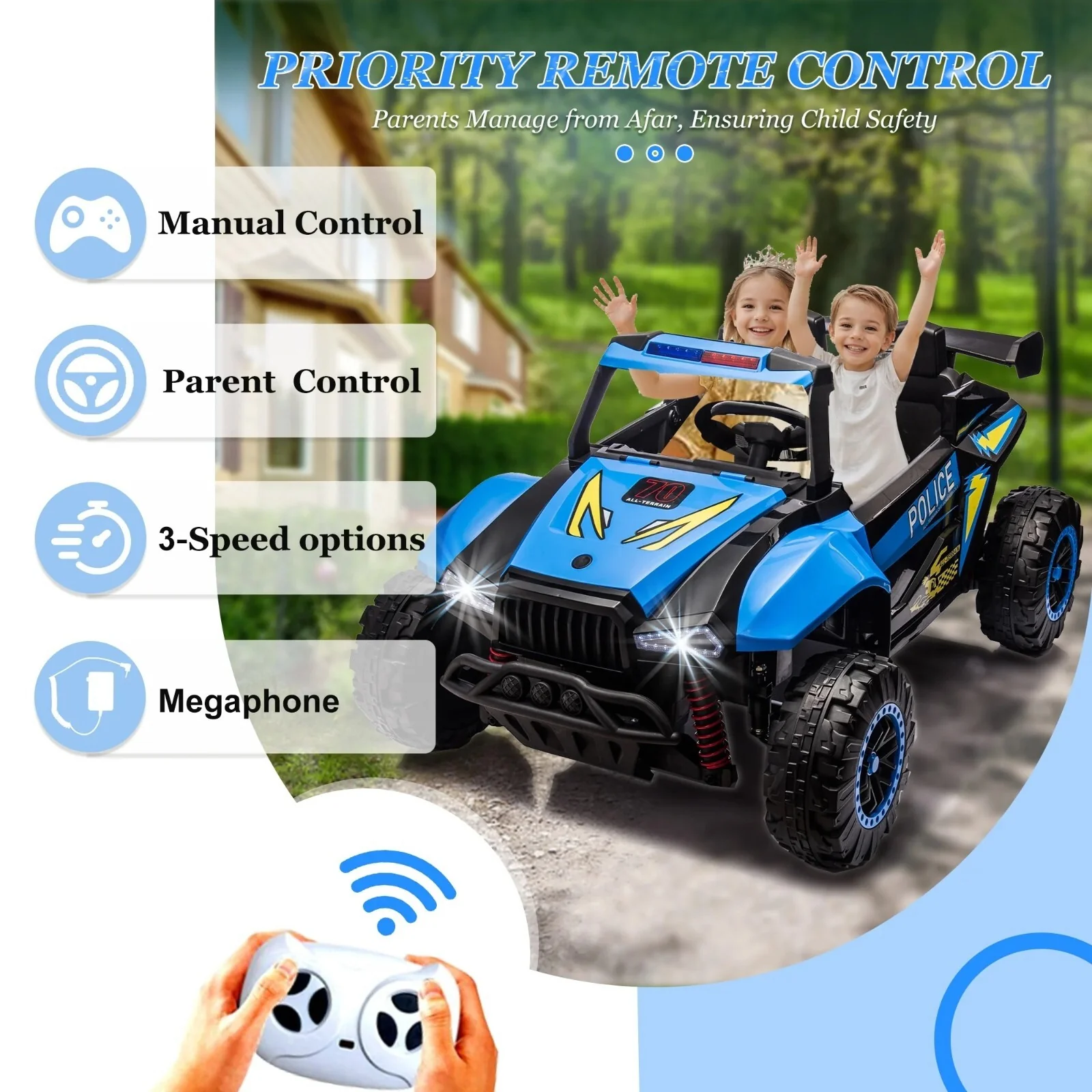 24V Electric Kids 2-Seater Ride-On 4-Wheeler UTV with Remote Control Blue - Image 4