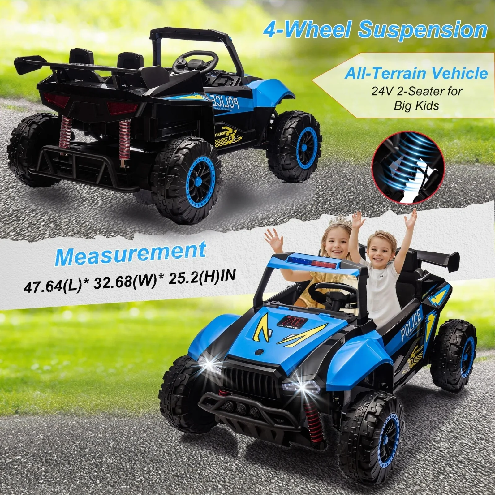 24V Electric Kids 2-Seater Ride-On 4-Wheeler UTV with Remote Control Blue - Image 5