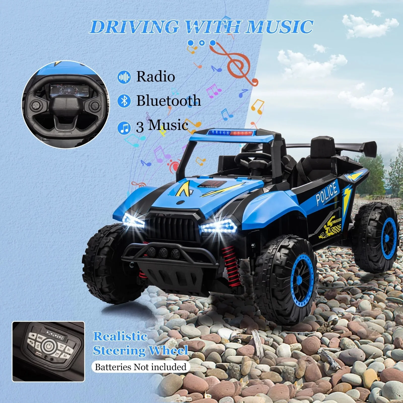 24V Electric Kids 2-Seater Ride-On 4-Wheeler UTV with Remote Control Blue - Image 6