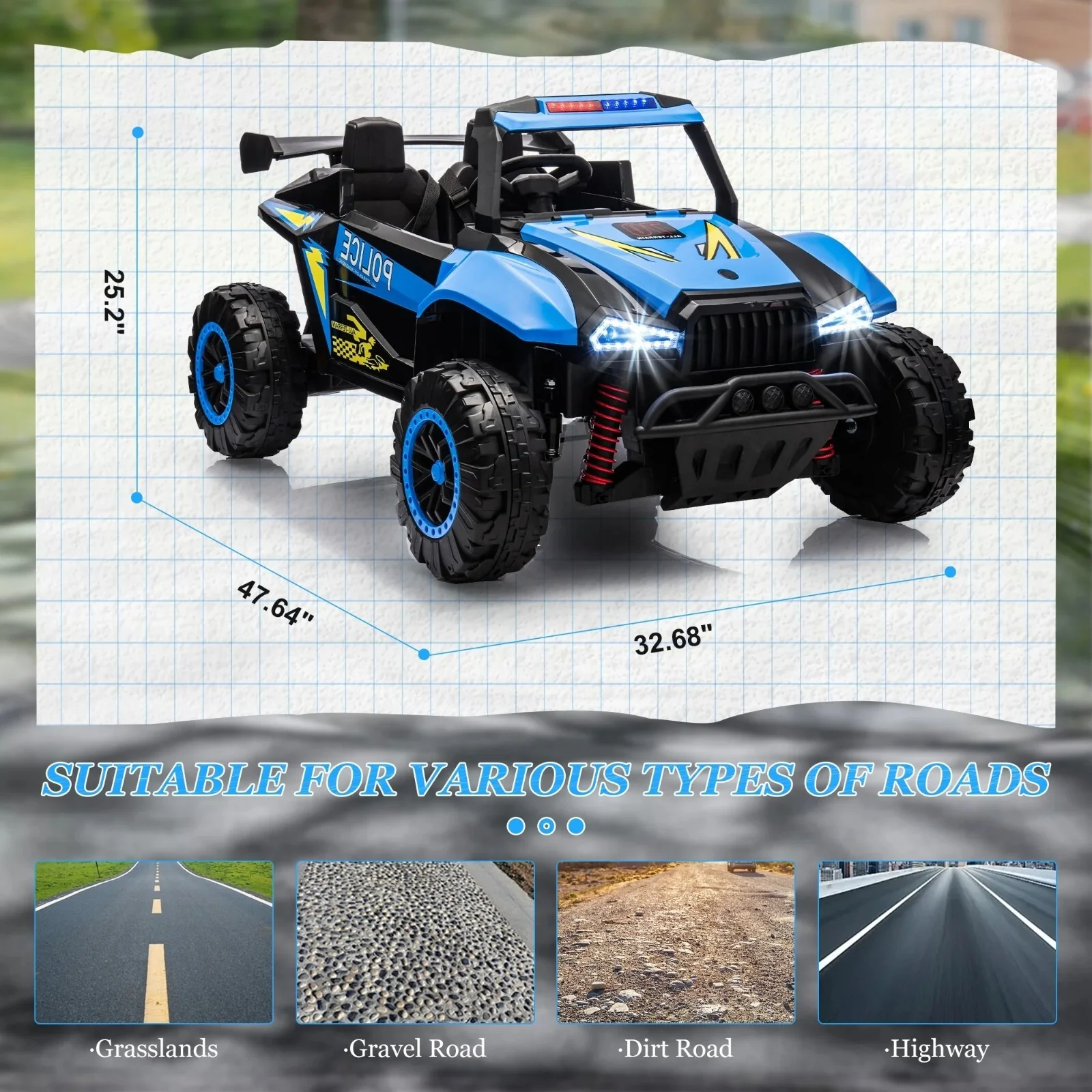 24V Electric Kids 2-Seater Ride-On 4-Wheeler UTV with Remote Control Blue - Image 7