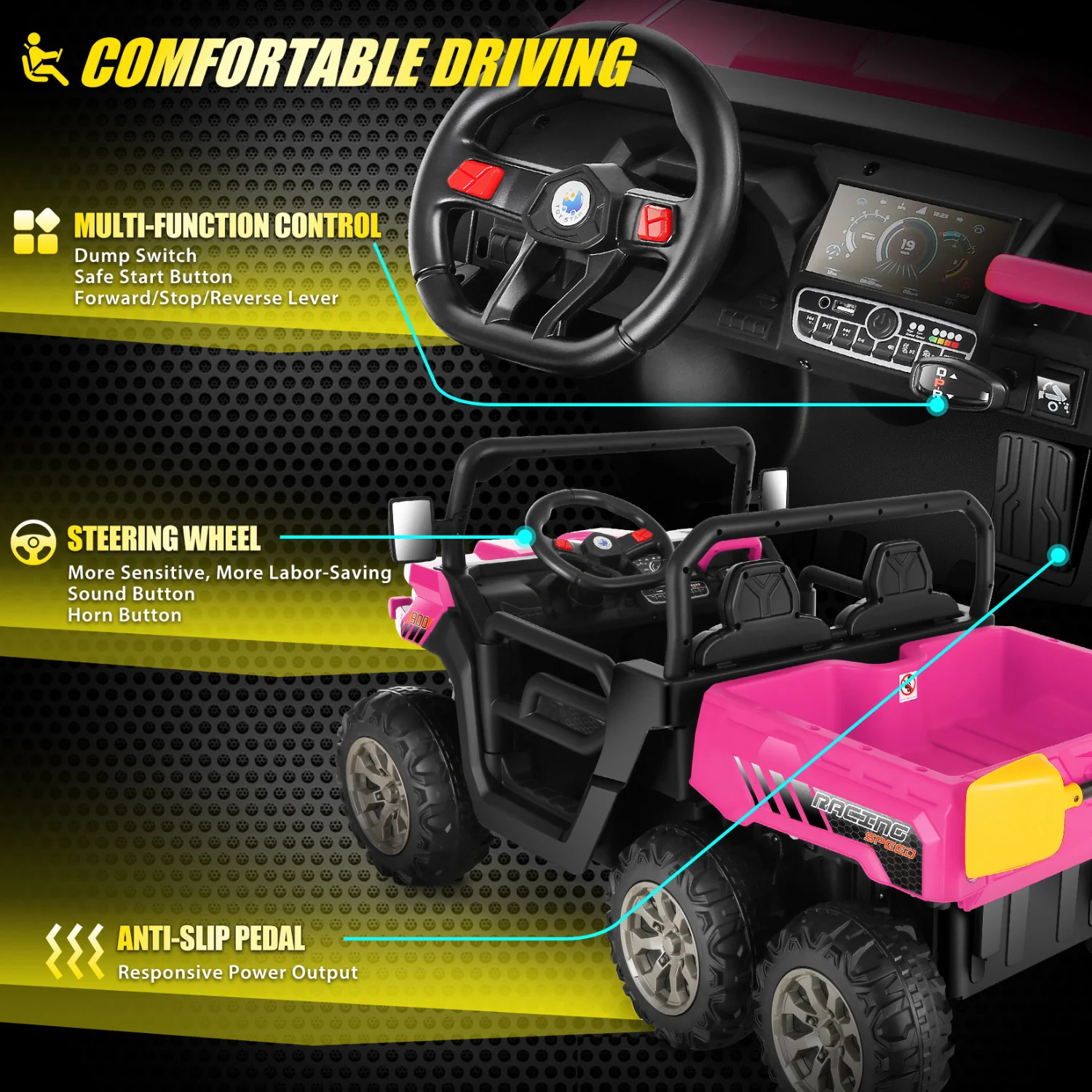 24V Electric 4WD Kids Ride-On Dump Truck with Remote Control and 2-Seater Design - Image 6